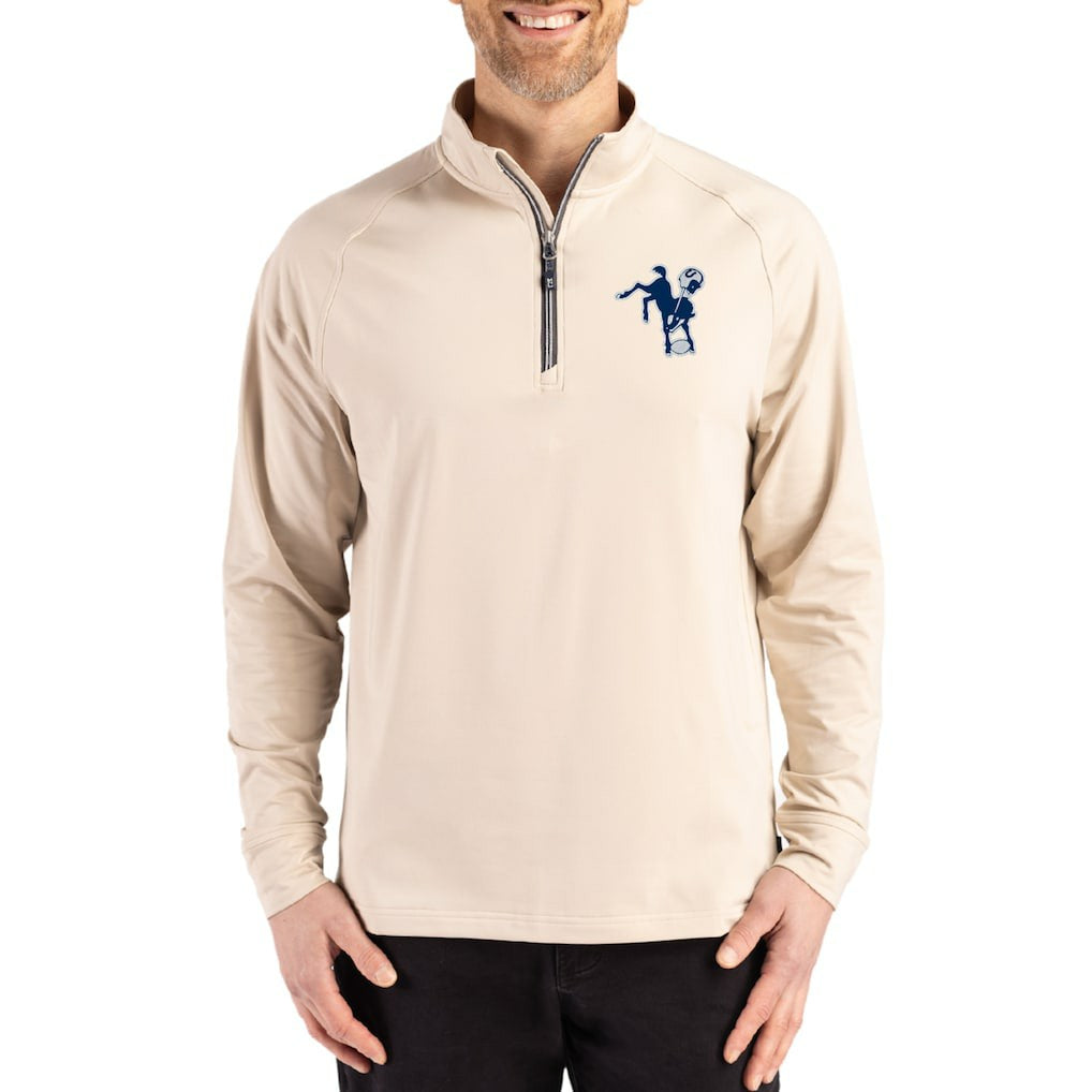 Indianapolis Colts Cutter & Buck Throwback Logo Adapt Eco Knit Stretch Recycled Quarter-Zip Pullover Tan | NFL
