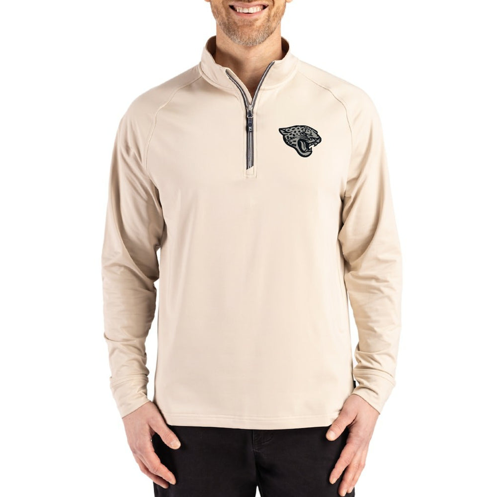 Jacksonville Jaguars Cutter & Buck Adapt Eco Knit Stretch Recycled Quarter-Zip Pullover Tan | NFL