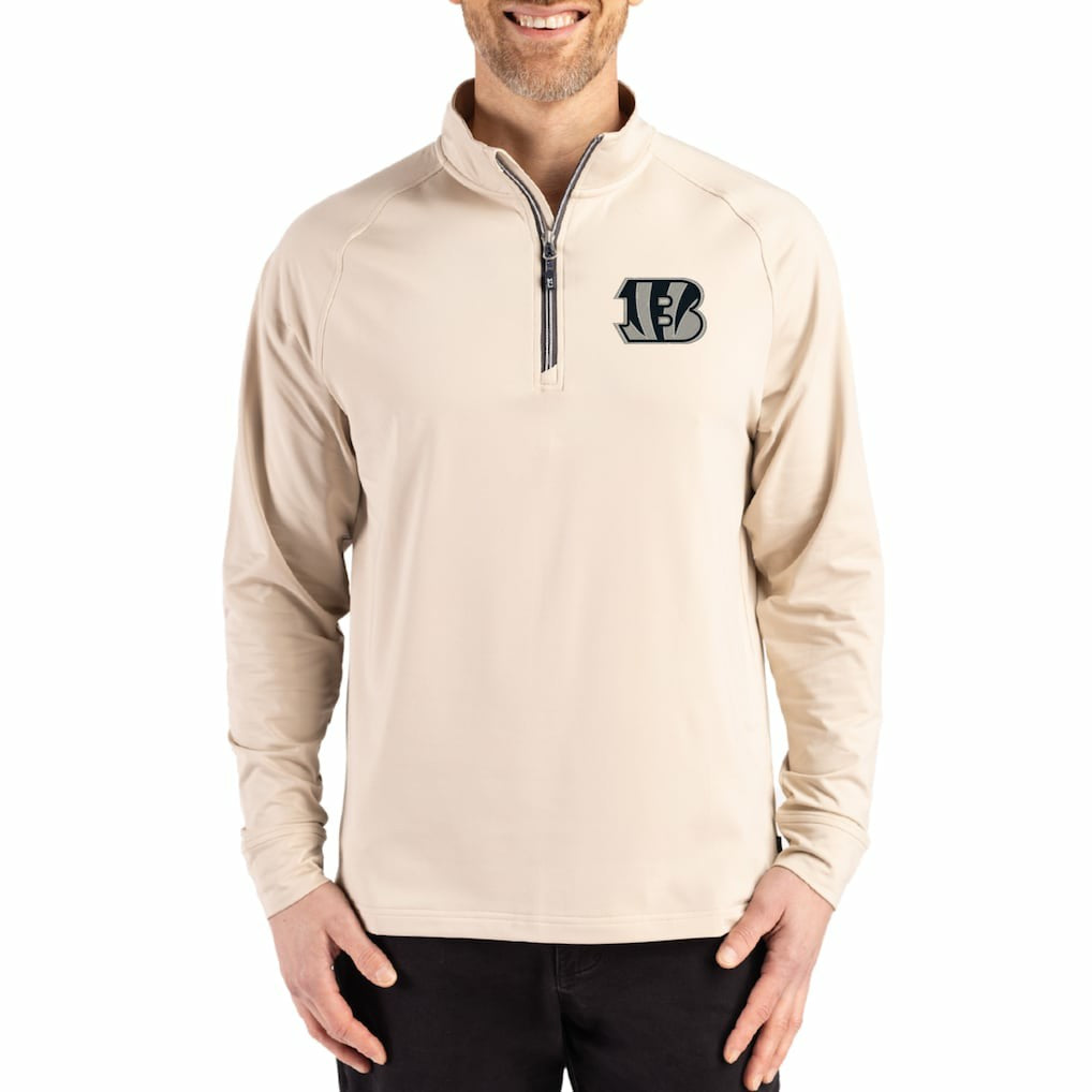 Cincinnati Bengals Cutter & Buck Adapt Eco Knit Stretch Recycled Quarter-Zip Pullover Tan | NFL