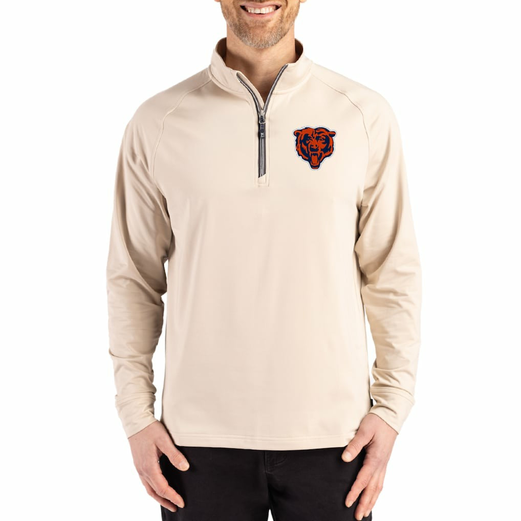 Chicago Bears Cutter & Buck Adapt Eco Knit Stretch Recycled Quarter-Zip Pullover Tan | NFL