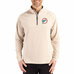 Miami Dolphins Cutter & Buck Throwback Logo Adapt Eco Knit Stretch Recycled Quarter-Zip Pullover Tan | NFL