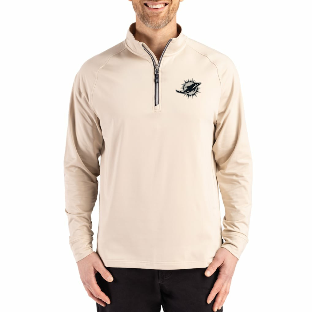 Miami Dolphins Cutter & Buck Adapt Eco Knit Stretch Recycled Quarter-Zip Pullover Tan | NFL