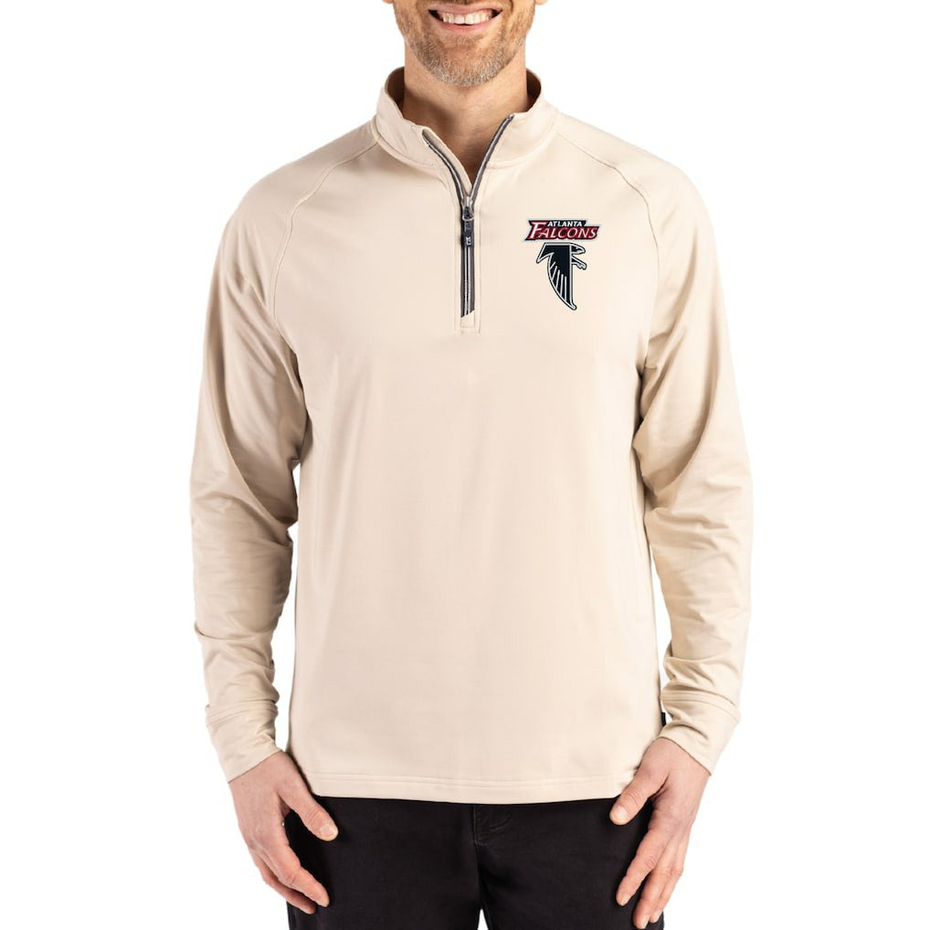 Atlanta Falcons Cutter & Buck Throwback Logo Adapt Eco Knit Stretch Recycled Quarter-Zip Pullover Tan | NFL