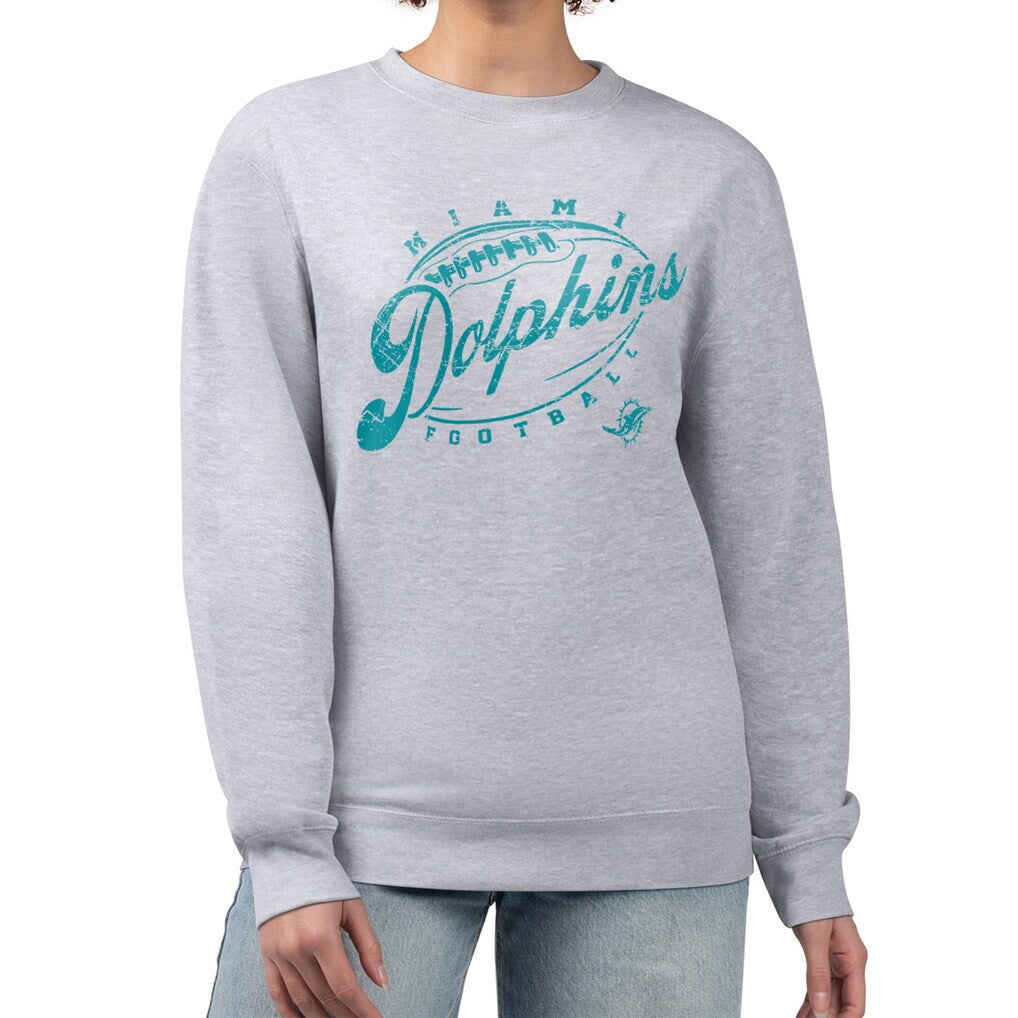 Miami Dolphins G-III 4Her by Carl Banks Women's Distressed Graphics Fleece Pullover Sweatshirt Gray | NFL