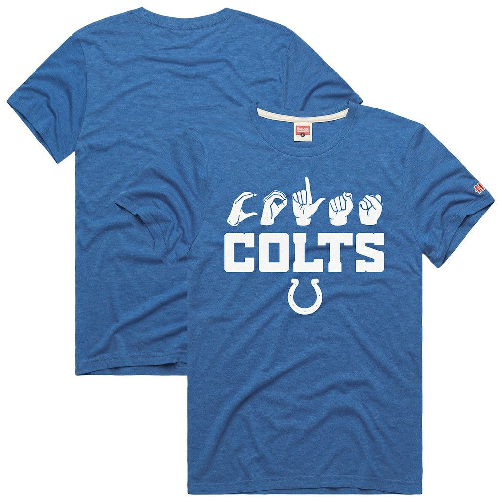 Indianapolis Colts Homage Unisex NFL ASL Collection by Love Sign Tri-Blend T-Shirt Royal | NFL