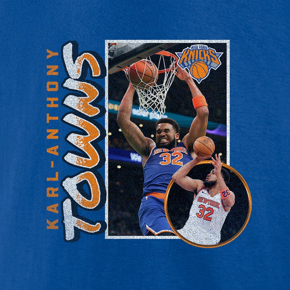 Karl-Anthony Towns New York Knicks '90s Player Graphic T-Shirt Blue - NBA