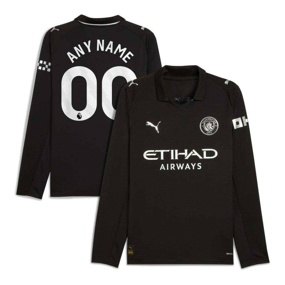 Manchester City 2025/26 Away Replica Long Sleeve Custom Jersey Black | Puma cheap
