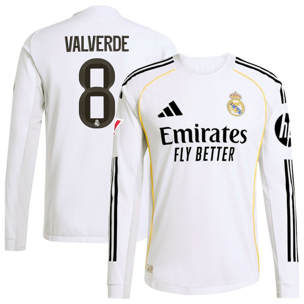 Federico Valverde Real Madrid 2025/26 Home Long Sleeve Jersey White | Adidas cheap