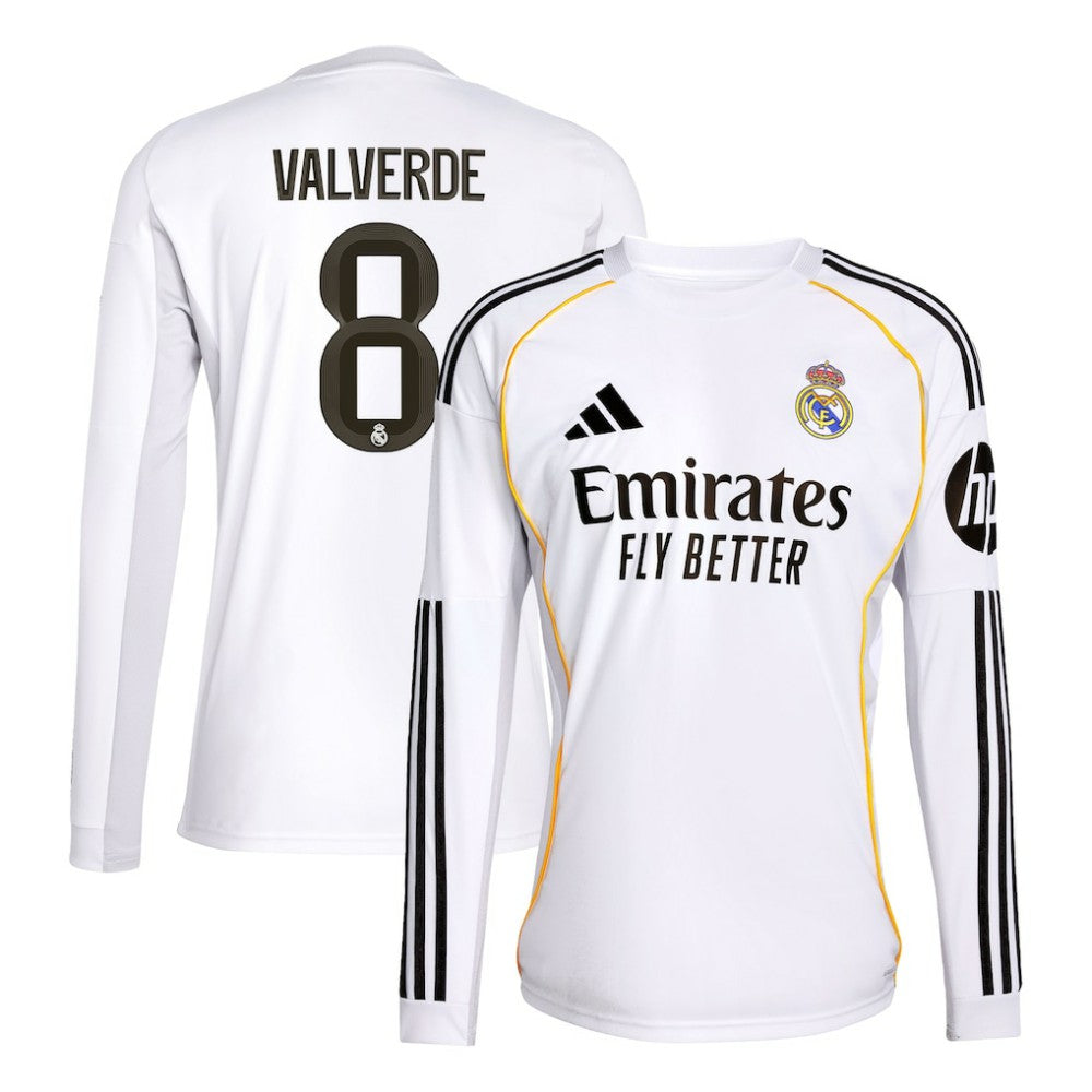 Federico Valverde Real Madrid 2025/26 Home Replica Long Sleeve Jersey White | Adidas discount
