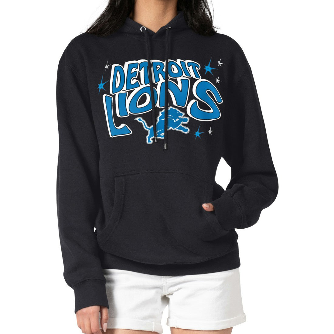 Detroit Lions Starter Women's Fireworks Fleece Pullover Hoodie Black | NFL