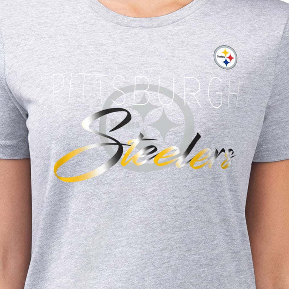 Pittsburgh Steelers G-III 4Her by Carl Banks Women's Super-Slim Fit Lightweight Shadow Logo T-Shirt Gray | NFL
