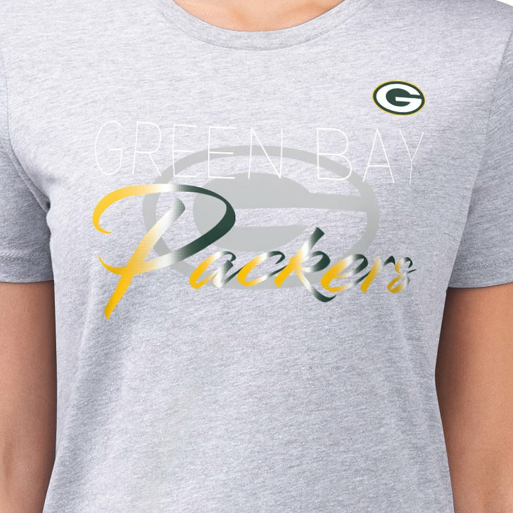 Green Bay Packers G-III 4Her by Carl Banks Women's Super-Slim Fit Lightweight Shadow Logo T-Shirt Gray | NFL