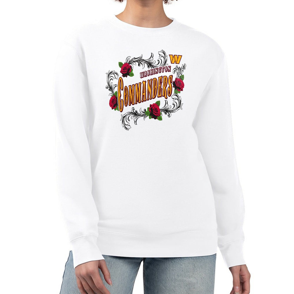 Washington Commanders G-III 4Her by Carl Banks Women's Roses Fleece Tri-Blend Pullover Sweatshirt White | NFL