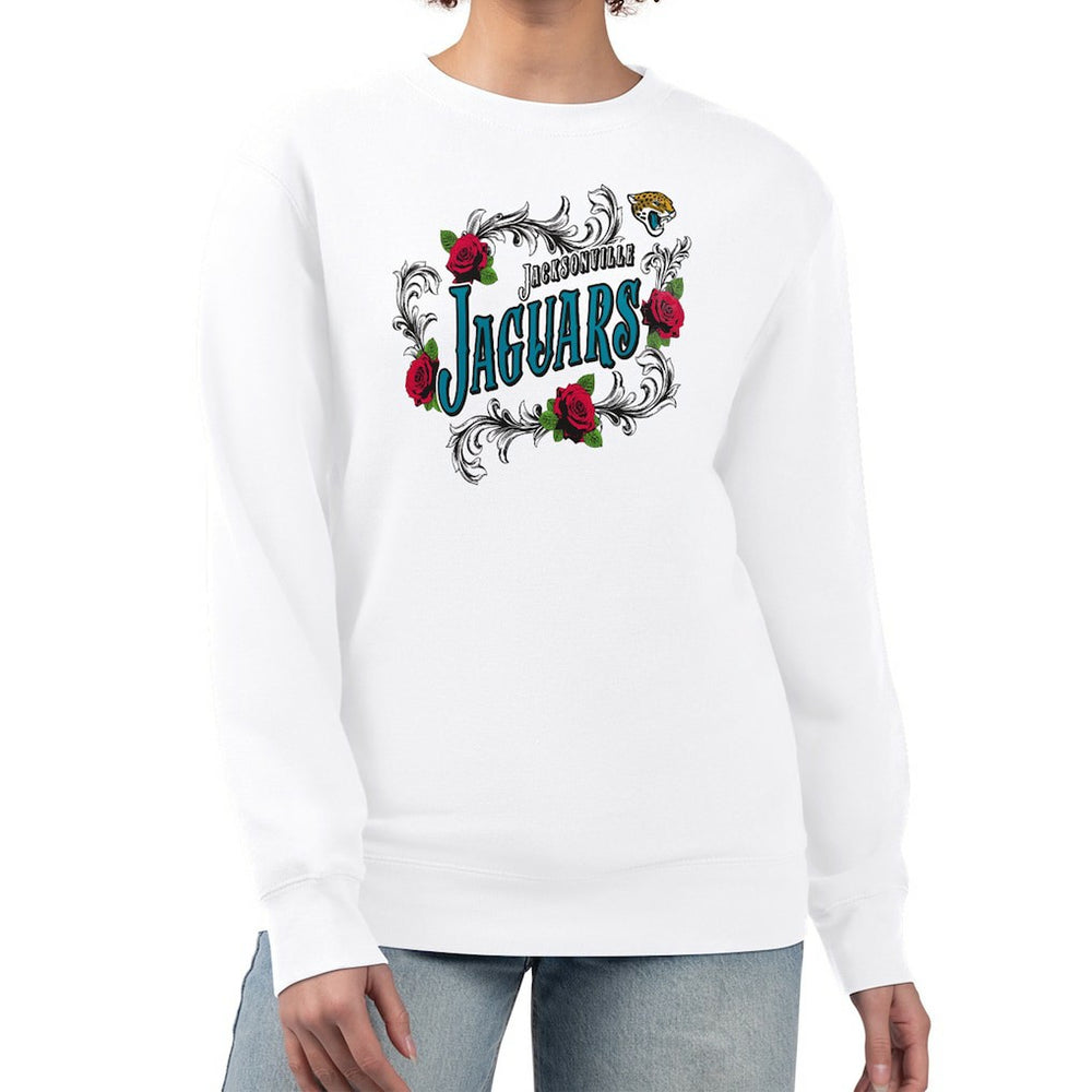 Jacksonville Jaguars G-III 4Her by Carl Banks Women's Roses Fleece Tri-Blend Pullover Sweatshirt White | NFL