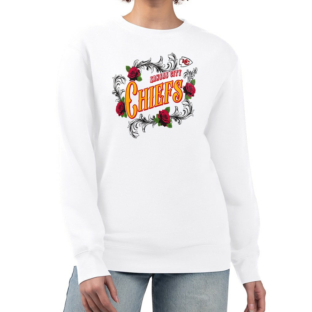 Kansas City Chiefs G-III 4Her by Carl Banks Women's Roses Fleece Tri-Blend Pullover Sweatshirt White | NFL