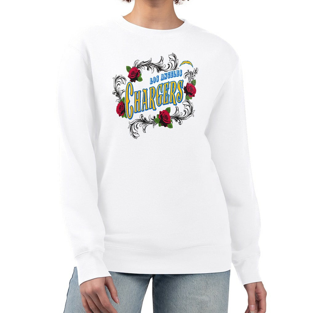Los Angeles Chargers G-III 4Her by Carl Banks Women's Roses Fleece Tri-Blend Pullover Sweatshirt White | NFL