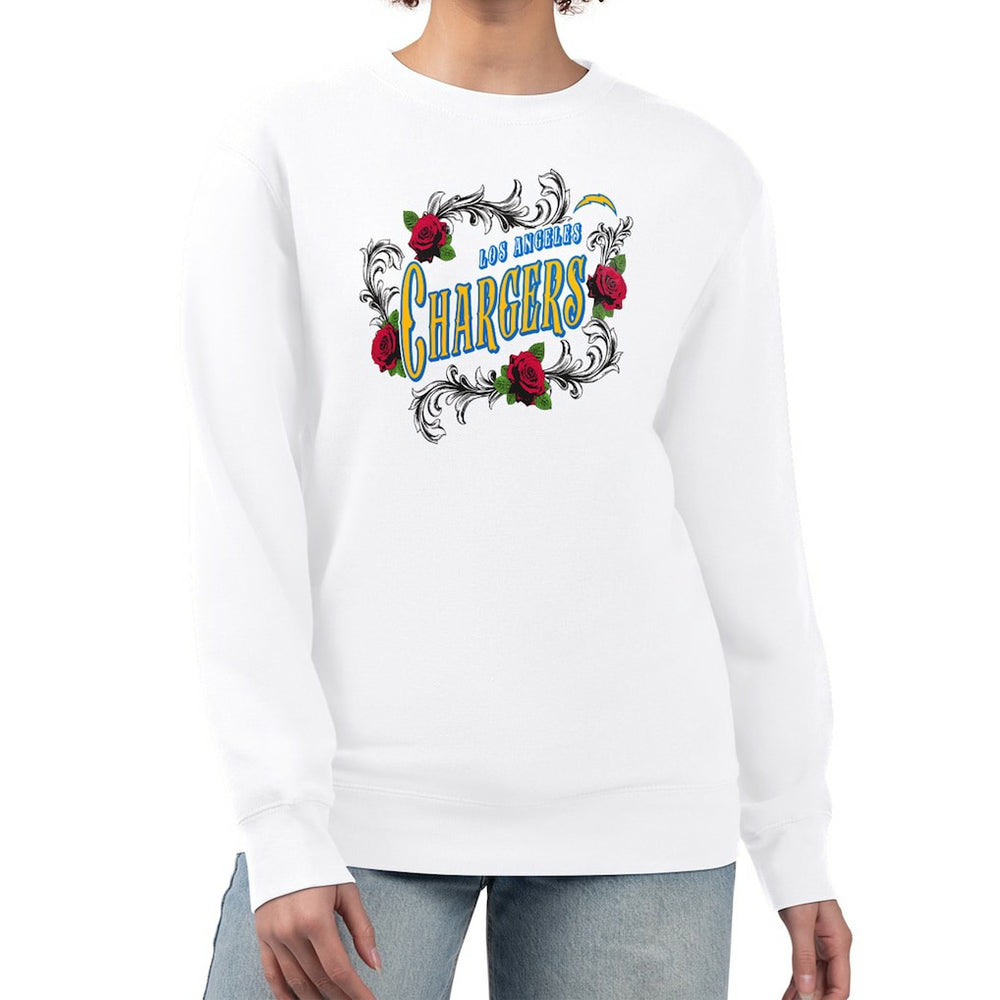 Los Angeles Chargers G-III 4Her by Carl Banks Women's Roses Fleece Tri-Blend Pullover Sweatshirt White | NFL