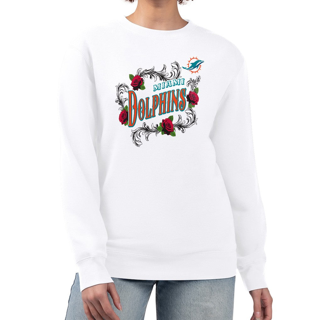 Miami Dolphins G-III 4Her by Carl Banks Women's Roses Fleece Tri-Blend Pullover Sweatshirt White | NFL