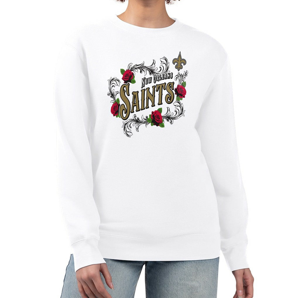 New Orleans Saints G-III 4Her by Carl Banks Women's Roses Fleece Tri-Blend Pullover Sweatshirt White | NFL