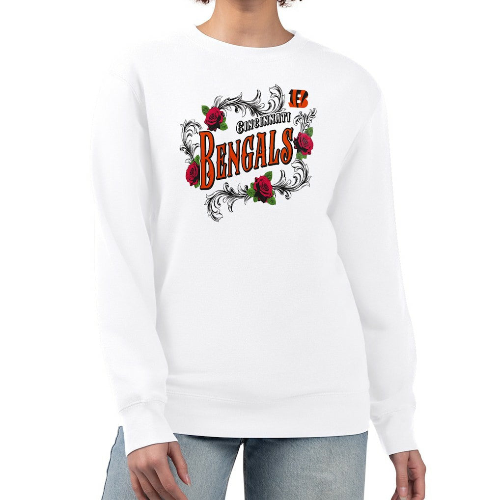 Cincinnati Bengals G-III 4Her by Carl Banks Women's Roses Fleece Tri-Blend Pullover Sweatshirt White | NFL