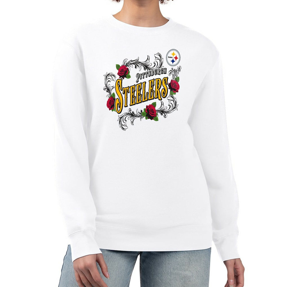 Pittsburgh Steelers G-III 4Her by Carl Banks Women's Roses Fleece Tri-Blend Pullover Sweatshirt White | NFL