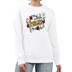Pittsburgh Steelers G-III 4Her by Carl Banks Women's Roses Fleece Tri-Blend Pullover Sweatshirt White | NFL