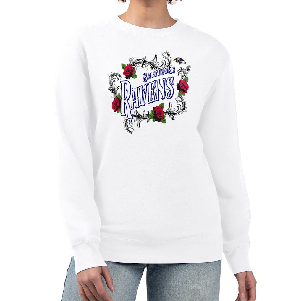 Baltimore Ravens G-III 4Her by Carl Banks Women's Roses Fleece Tri-Blend Pullover Sweatshirt White | NFL