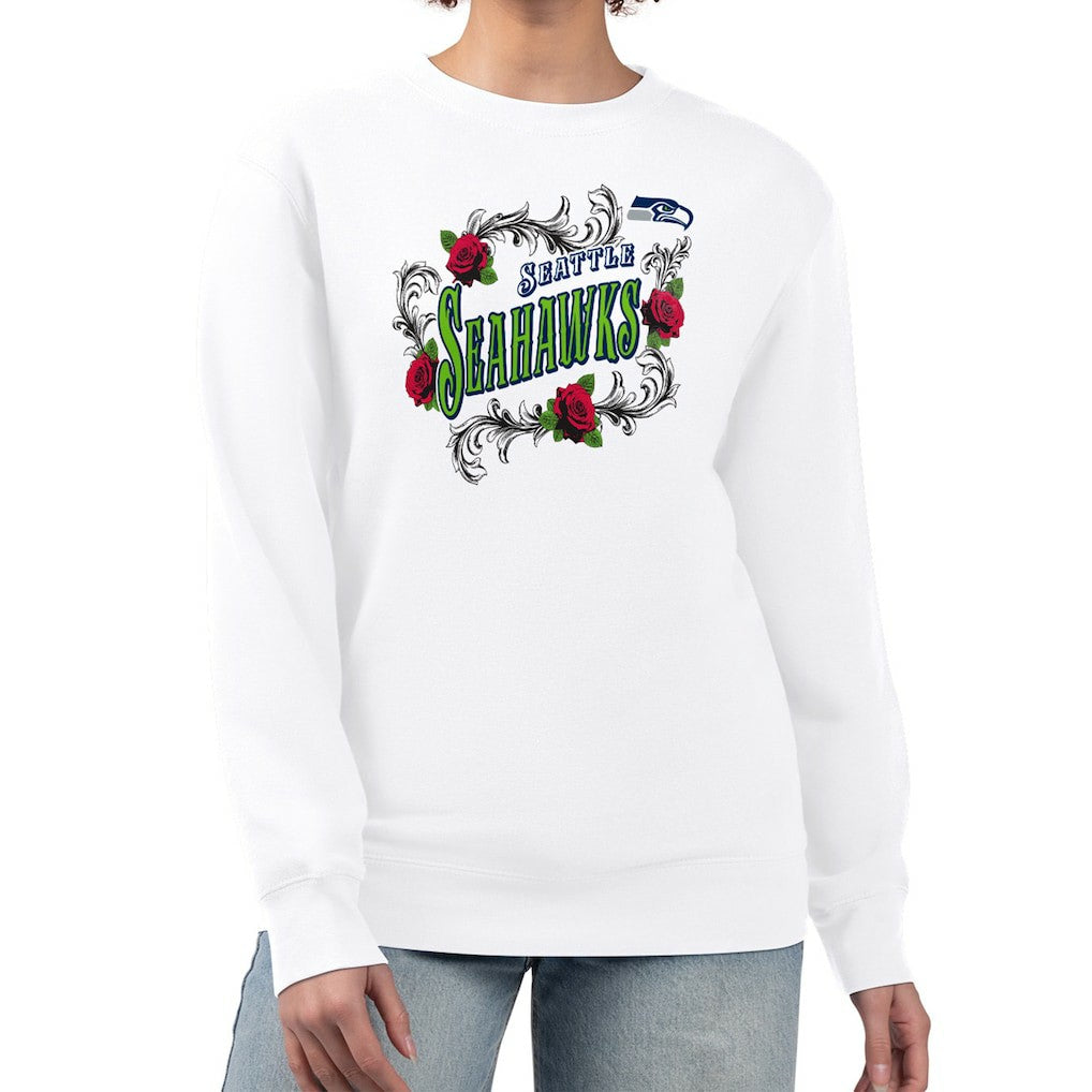 Seattle Seahawks G-III 4Her by Carl Banks Women's Roses Fleece Tri-Blend Pullover Sweatshirt White | NFL