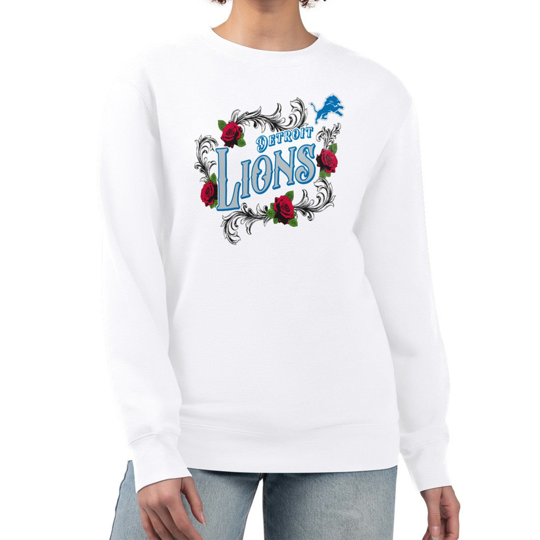 Detroit Lions G-III 4Her by Carl Banks Women's Roses Fleece Tri-Blend Pullover Sweatshirt White | NFL