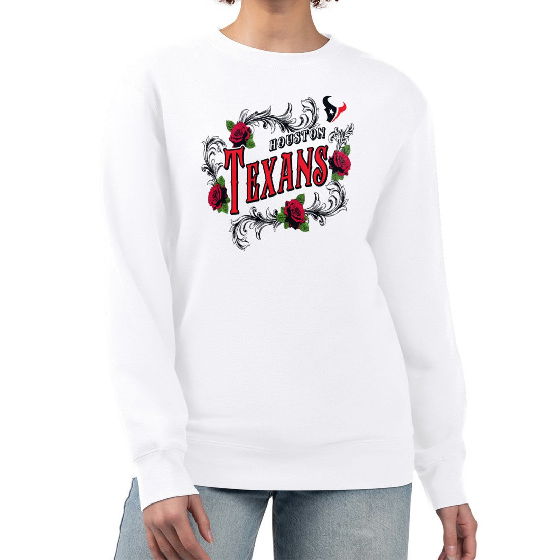 Houston Texans G-III 4Her by Carl Banks Women's Roses Fleece Tri-Blend Pullover Sweatshirt White | NFL