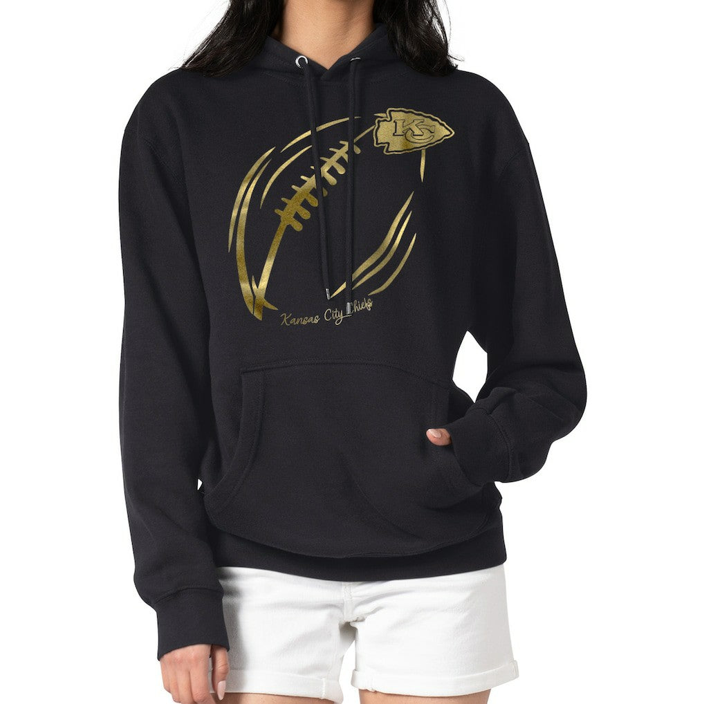 Kansas City Chiefs G-III 4Her by Carl Banks Women's Metallic Print Football Sketch Fleece Pullover Hoodie Black | NFL