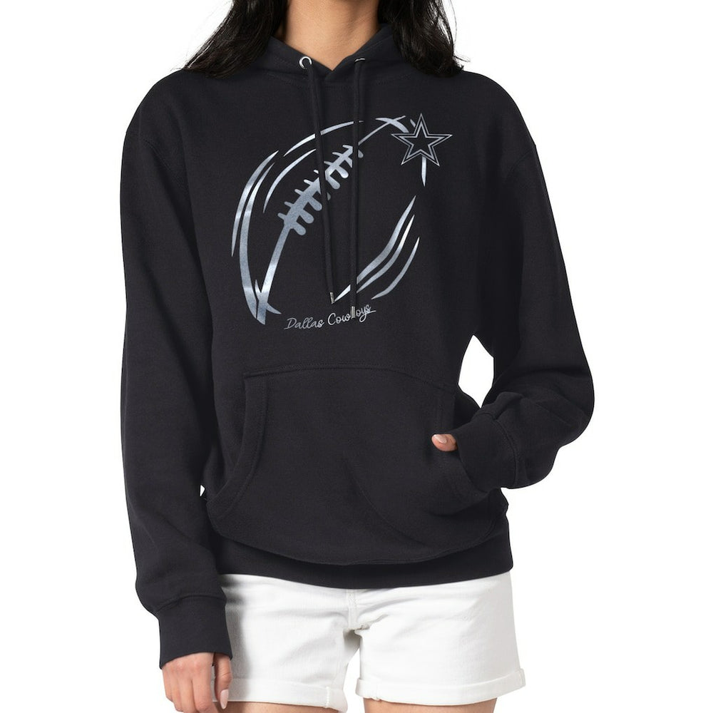 Dallas Cowboys G-III 4Her by Carl Banks Women's Metallic Print Football Sketch Fleece Pullover Hoodie Black | NFL