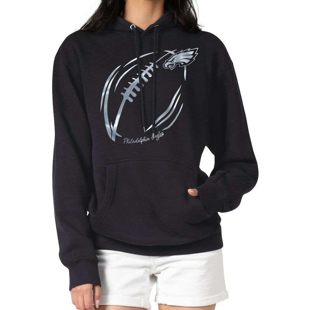 Philadelphia Eagles G-III 4Her by Carl Banks Women's Metallic Print Football Sketch Fleece Pullover Hoodie Black | NFL