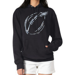 Philadelphia Eagles G-III 4Her by Carl Banks Women's Metallic Print Football Sketch Fleece Pullover Hoodie Black | NFL