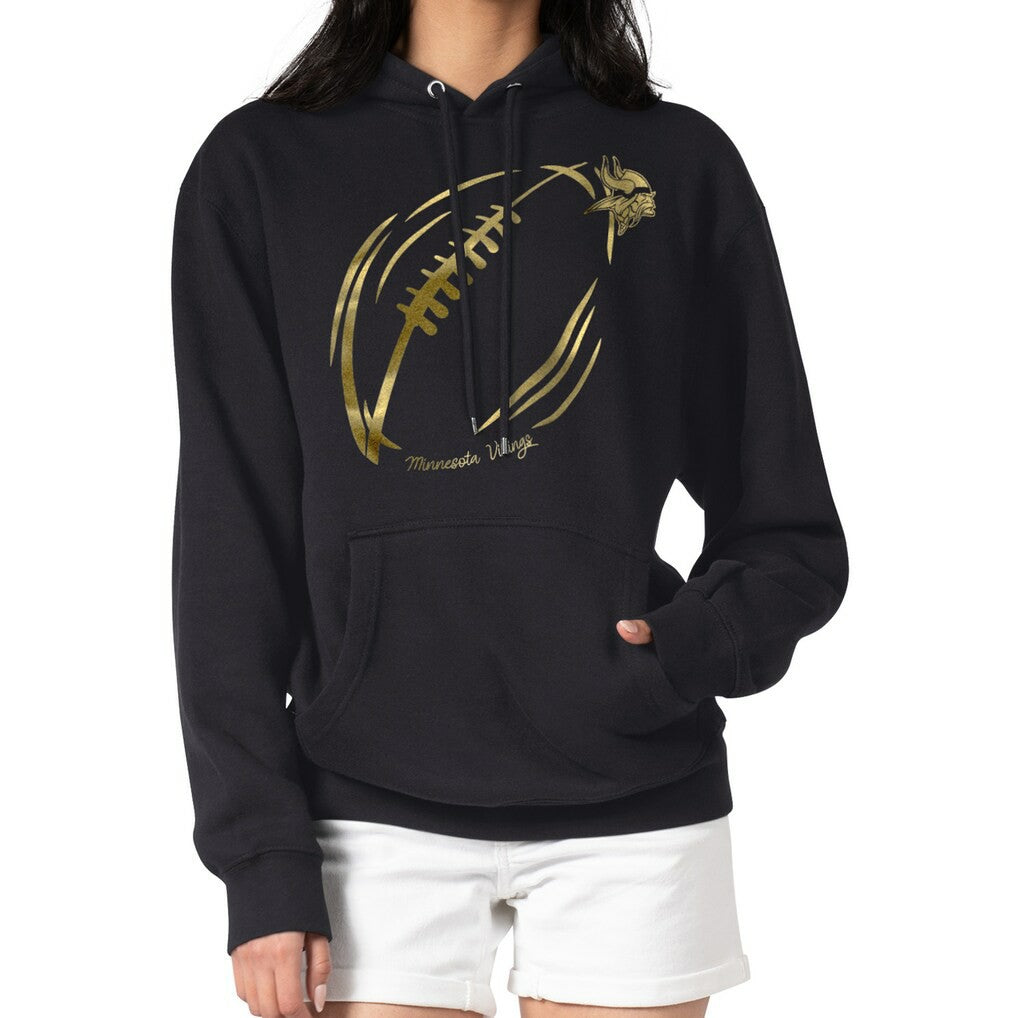 Minnesota Vikings G-III 4Her by Carl Banks Women's Metallic Print Football Sketch Fleece Pullover Hoodie Black | NFL