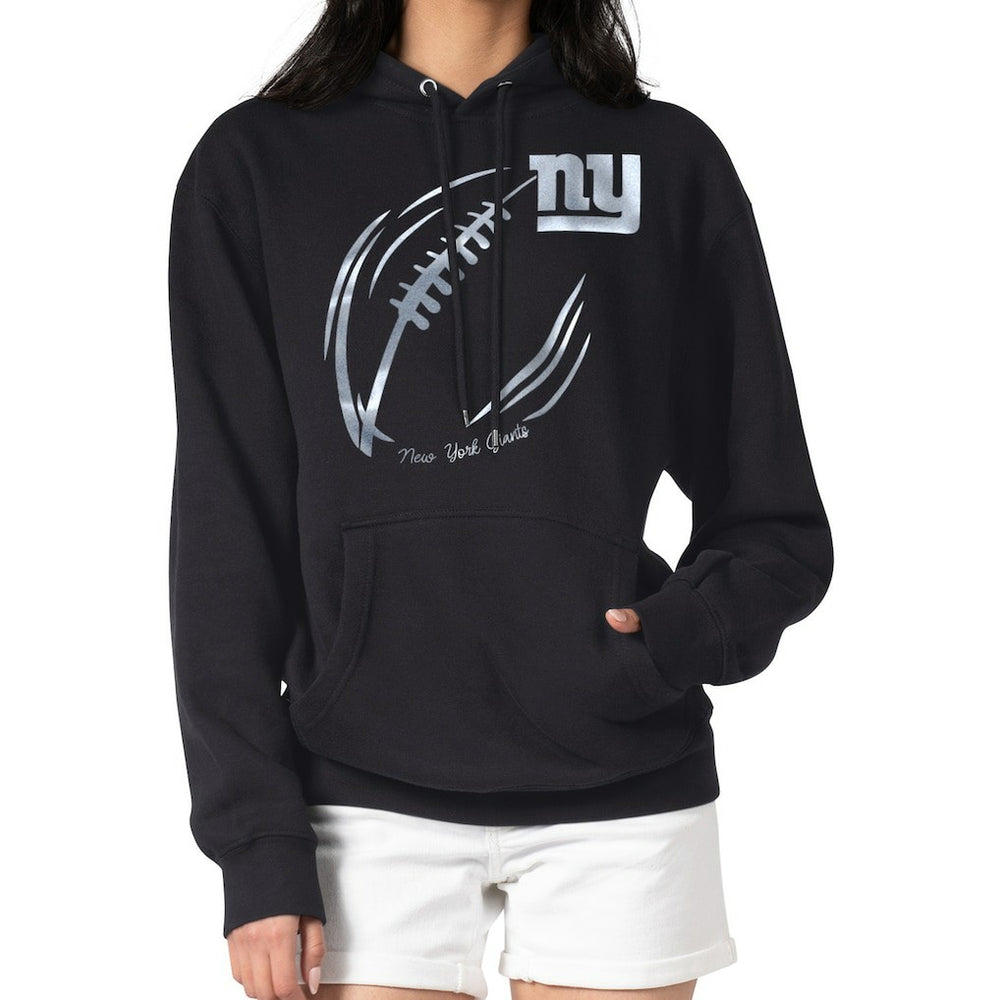 New York Giants G-III 4Her by Carl Banks Women's Metallic Print Football Sketch Fleece Pullover Hoodie Black | NFL