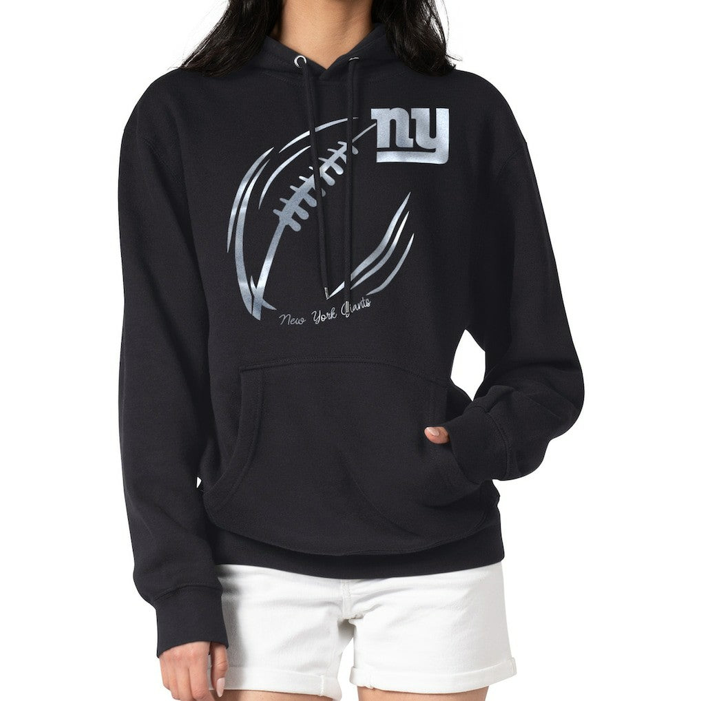 New York Giants G-III 4Her by Carl Banks Women's Metallic Print Football Sketch Fleece Pullover Hoodie Black | NFL
