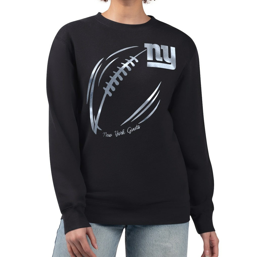 New York Giants G-III 4Her by Carl Banks Women's Metallic Print Football Sketch Fleece Crewneck Sweatshirt Black | NFL