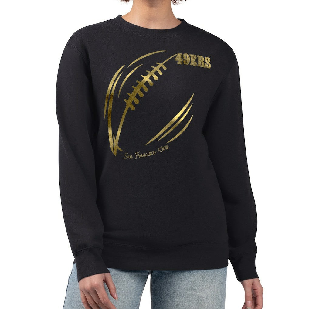 San Francisco 49ers G-III 4Her by Carl Banks Women's Metallic Print Football Sketch Fleece Crewneck Sweatshirt Black | NFL