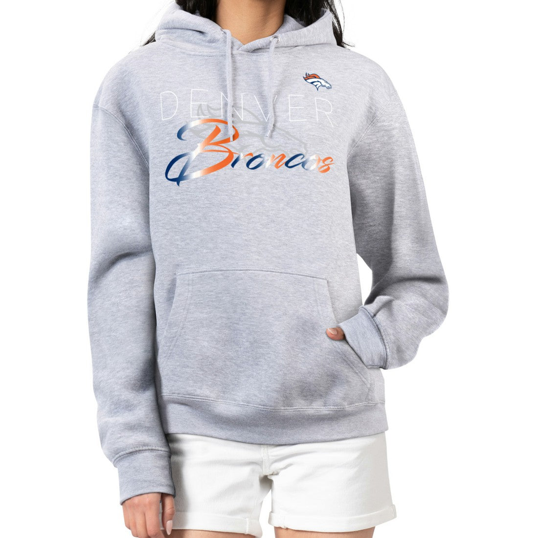 Denver Broncos G-III 4Her by Carl Banks Women's Shadow Logo Fleece Pullover Hoodie Gray | NFL
