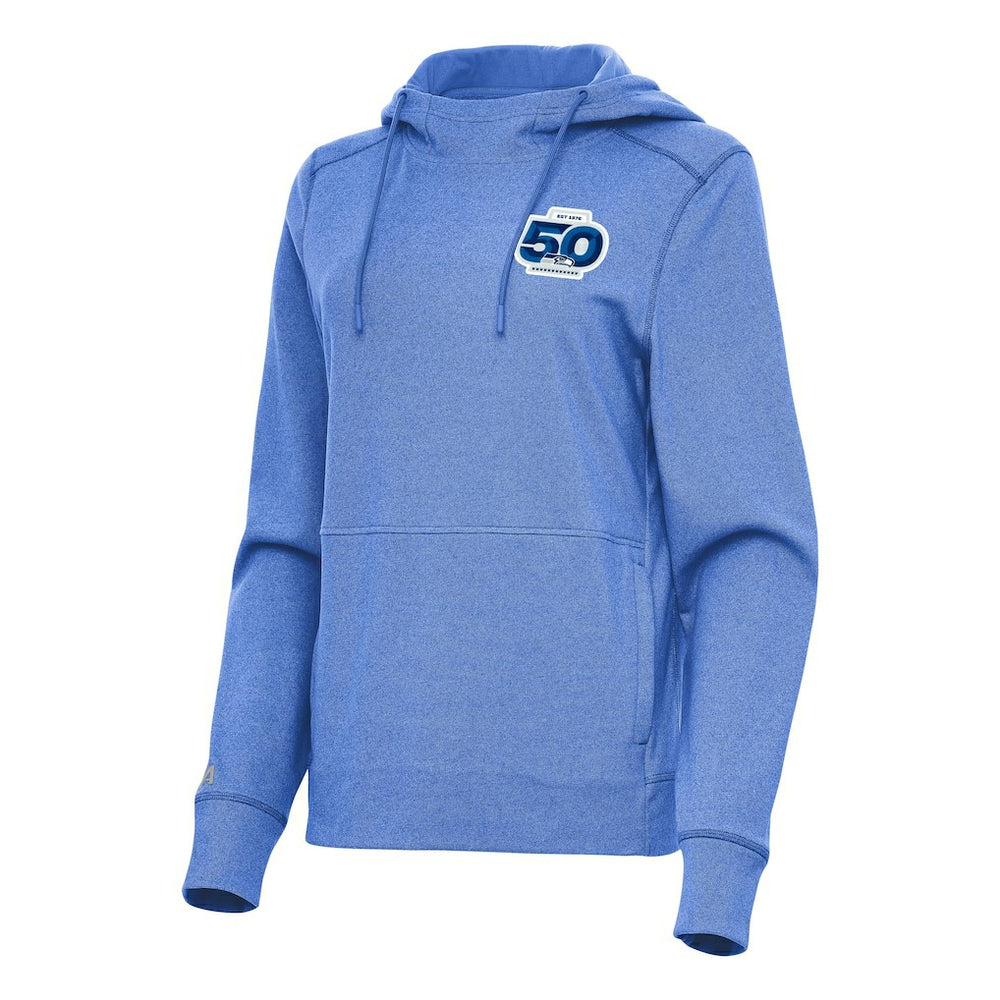Seattle Seahawks Antigua Women's 50th Season Justice Pullover Hoodie Heather Royal | NFL
