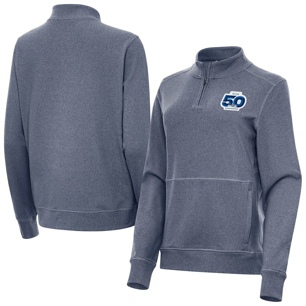 Seattle Seahawks Antigua Women's 50th Season Crush Quarter-Zip Pullover Heather Navy | NFL