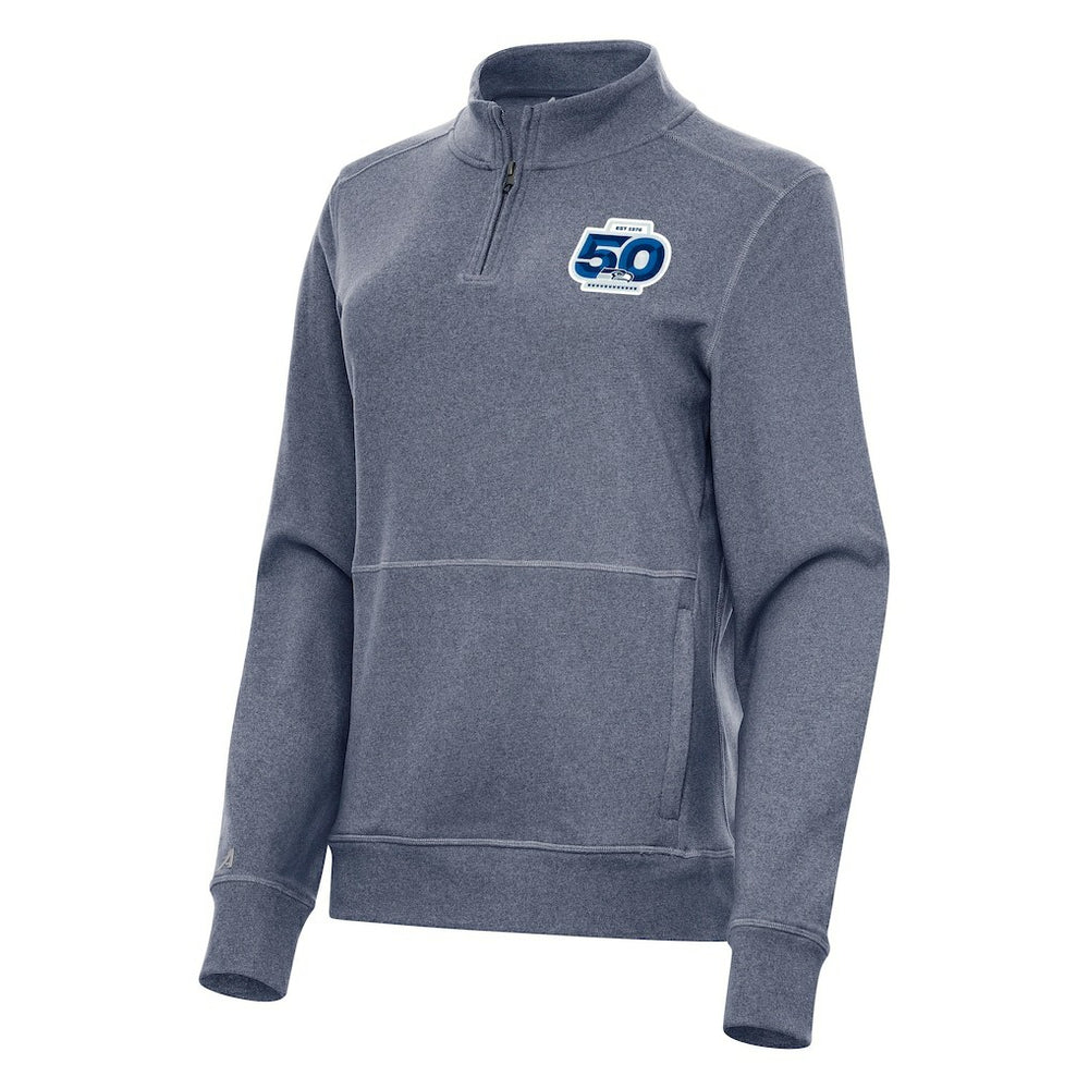 Seattle Seahawks Antigua Women's 50th Season Crush Quarter-Zip Pullover Heather Navy | NFL