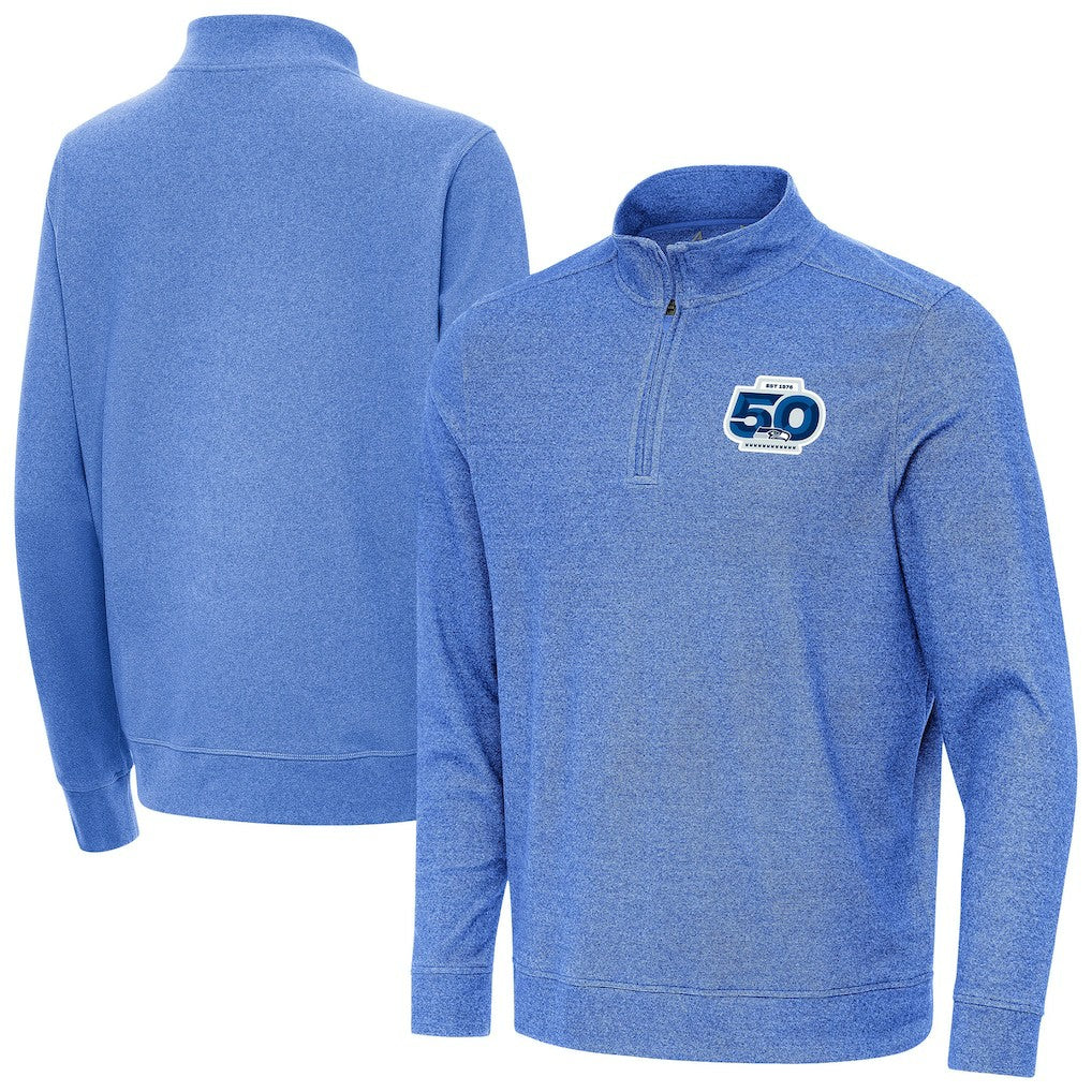 Seattle Seahawks Antigua 50th Season Subtle Quarter-Zip Pullover Heather Royal | NFL