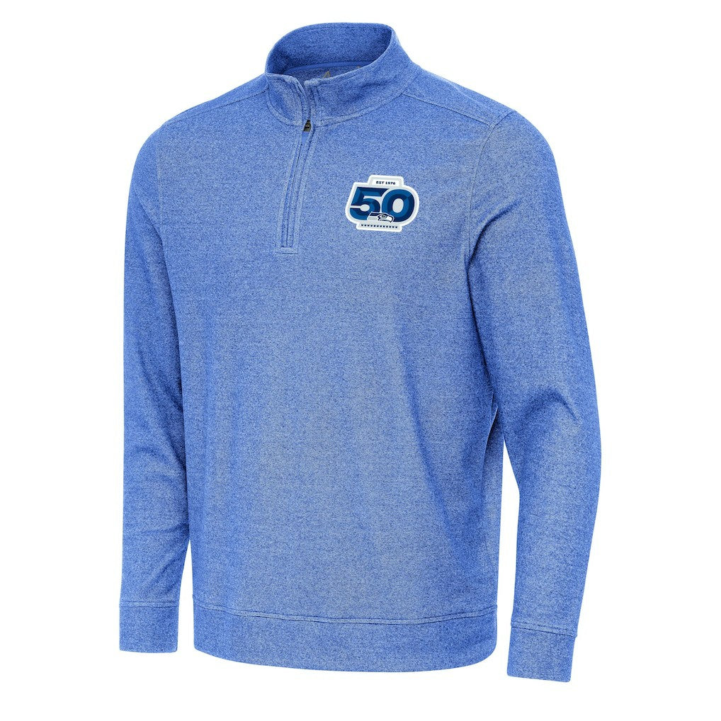 Seattle Seahawks Antigua 50th Season Subtle Quarter-Zip Pullover Heather Royal | NFL