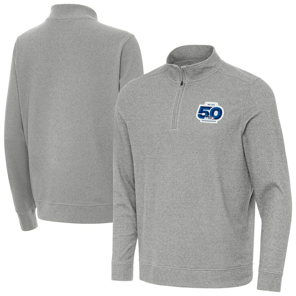 Seattle Seahawks Antigua 50th Season Subtle Quarter-Zip Pullover Heather Gray | NFL