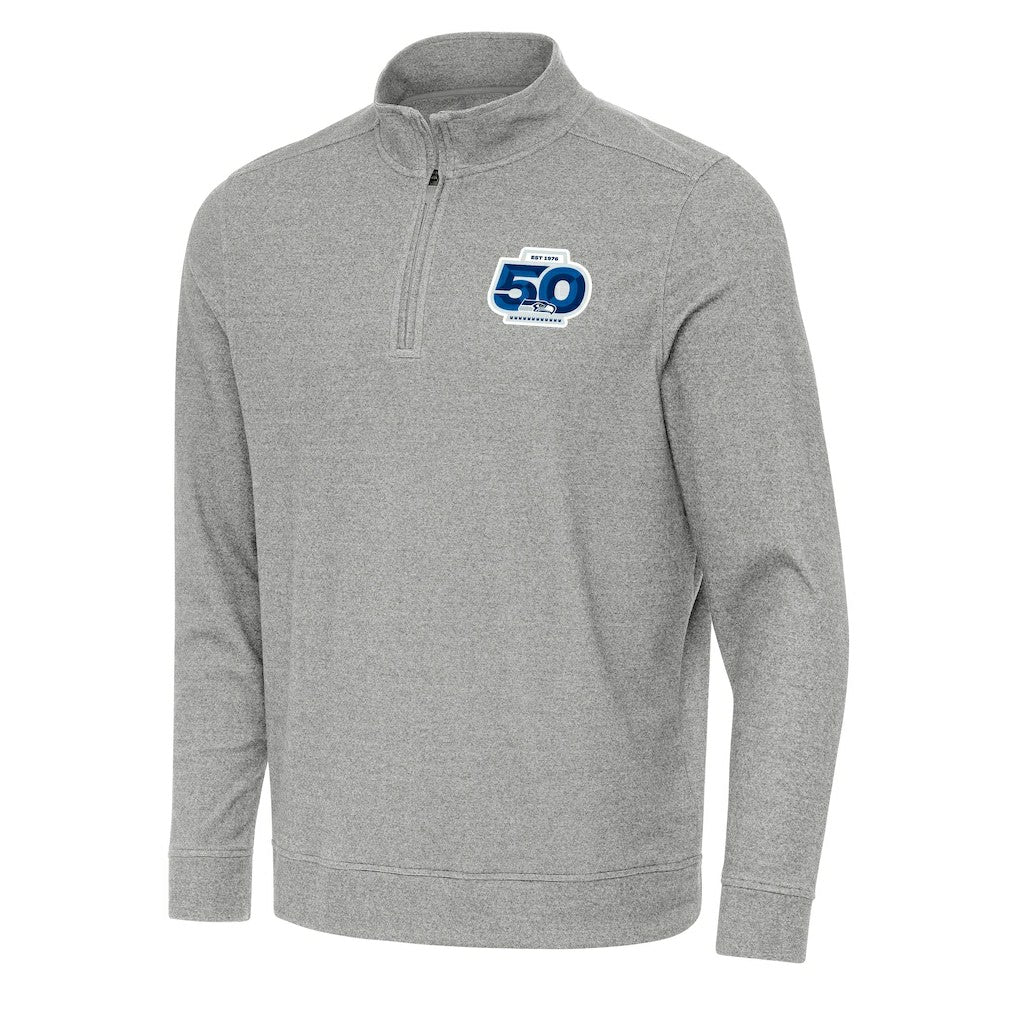 Seattle Seahawks Antigua 50th Season Subtle Quarter-Zip Pullover Heather Gray | NFL