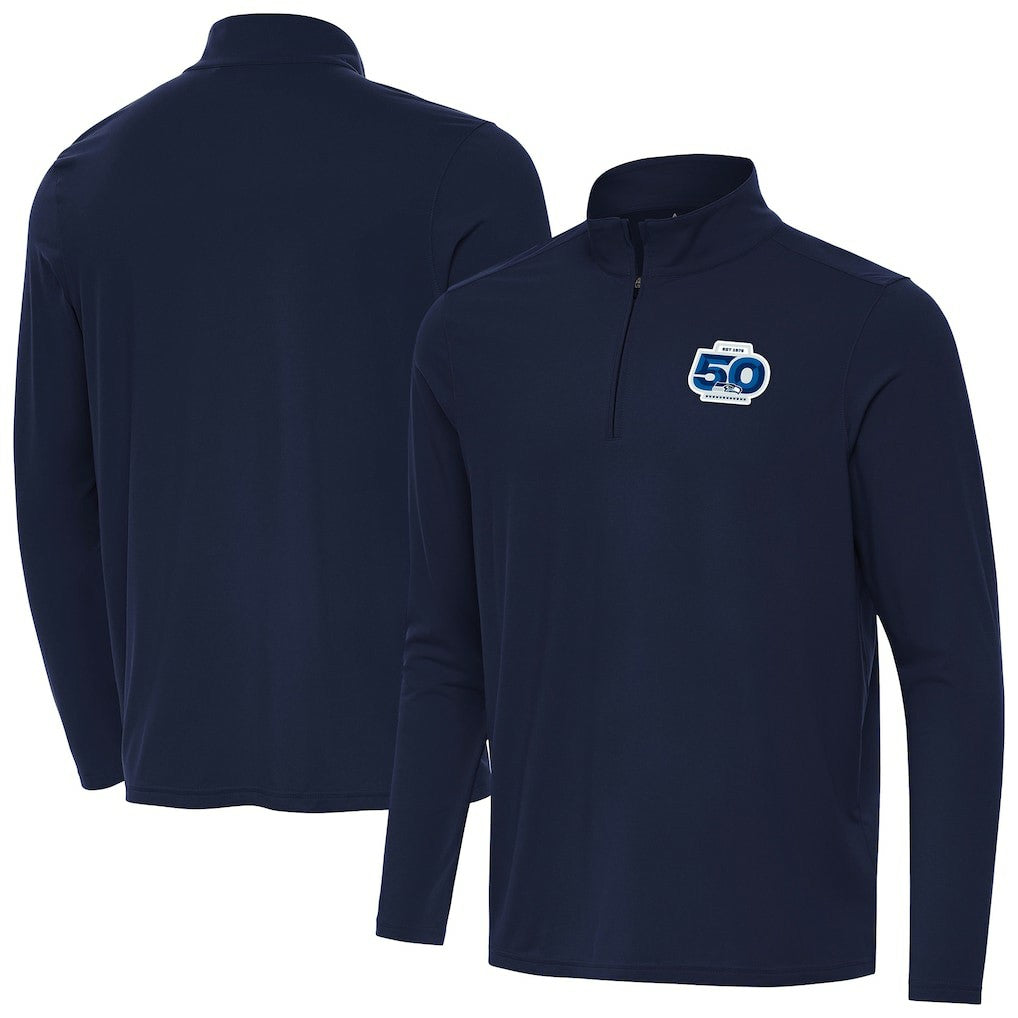 Seattle Seahawks Antigua 50th Season Intent Quarter-Zip Pullover Navy | NFL