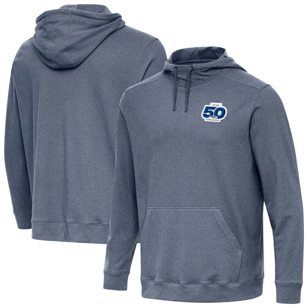 Seattle Seahawks Antigua 50th Season Cloud Pullover Hoodie Heather Navy | NFL