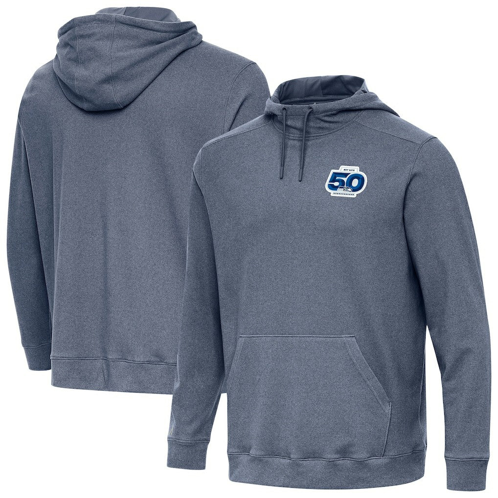 Seattle Seahawks Antigua 50th Season Cloud Pullover Hoodie Heather Navy | NFL